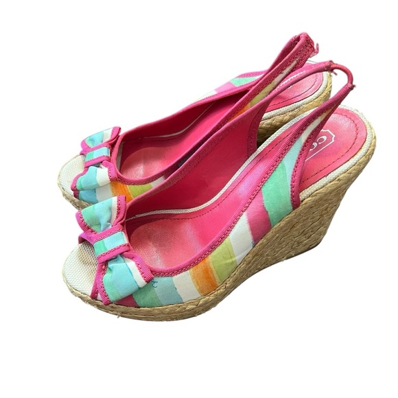 Coach Grace Watercolor Straw Wedge Platform High Heel Sandals - Picture 5 of 6
